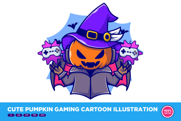 Cute Pumpkin Gaming Illustration for Graphics